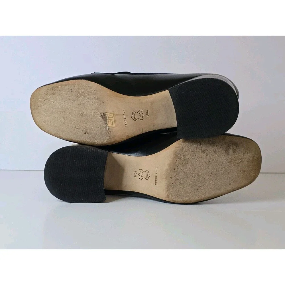 Tory Burch Everly Block Heel Loafers Womens 10 Black Leather Croc Embossed Logo